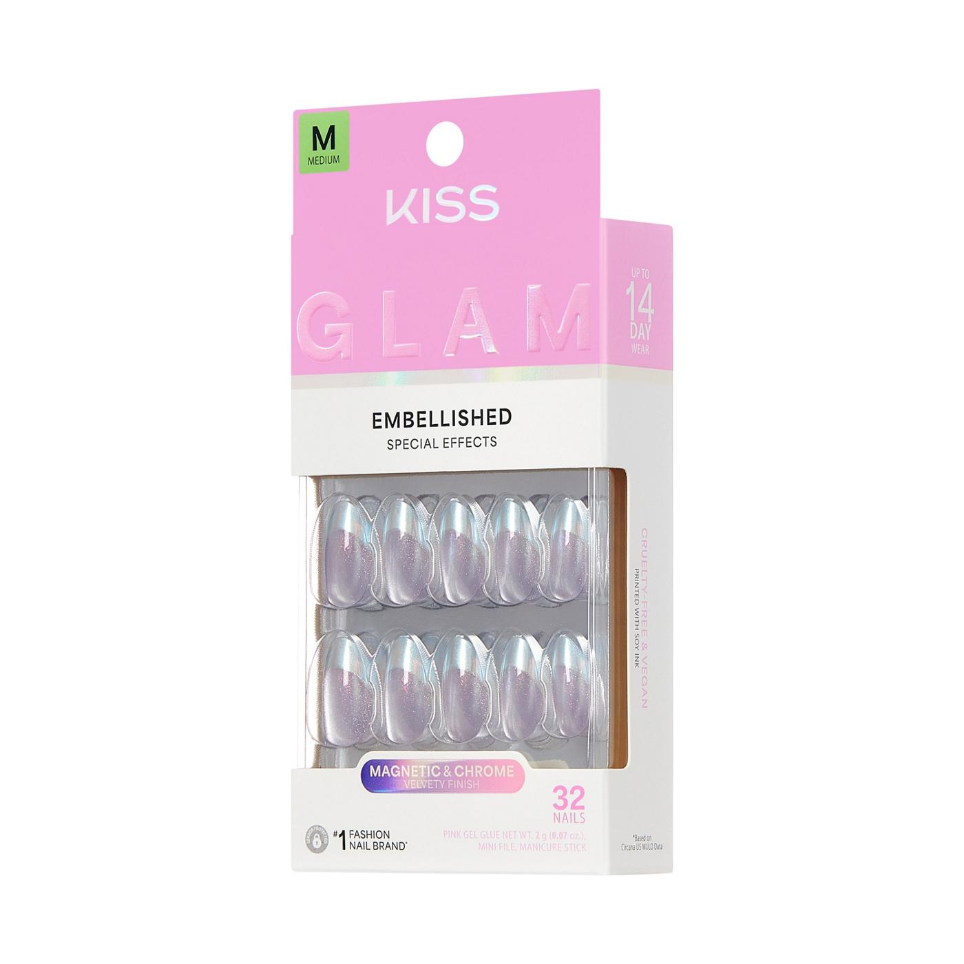 KISS GLAM Embellished Magnetic & Chrome Nails - Fairy Tale (Pink Almond Medium Nails); image 2 of 7