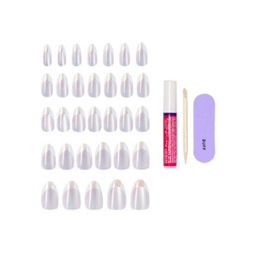 KISS GLAM Embellished Magnetic & Chrome Nails - Fairy Tale (Pink Almond Medium Nails), 32 ct