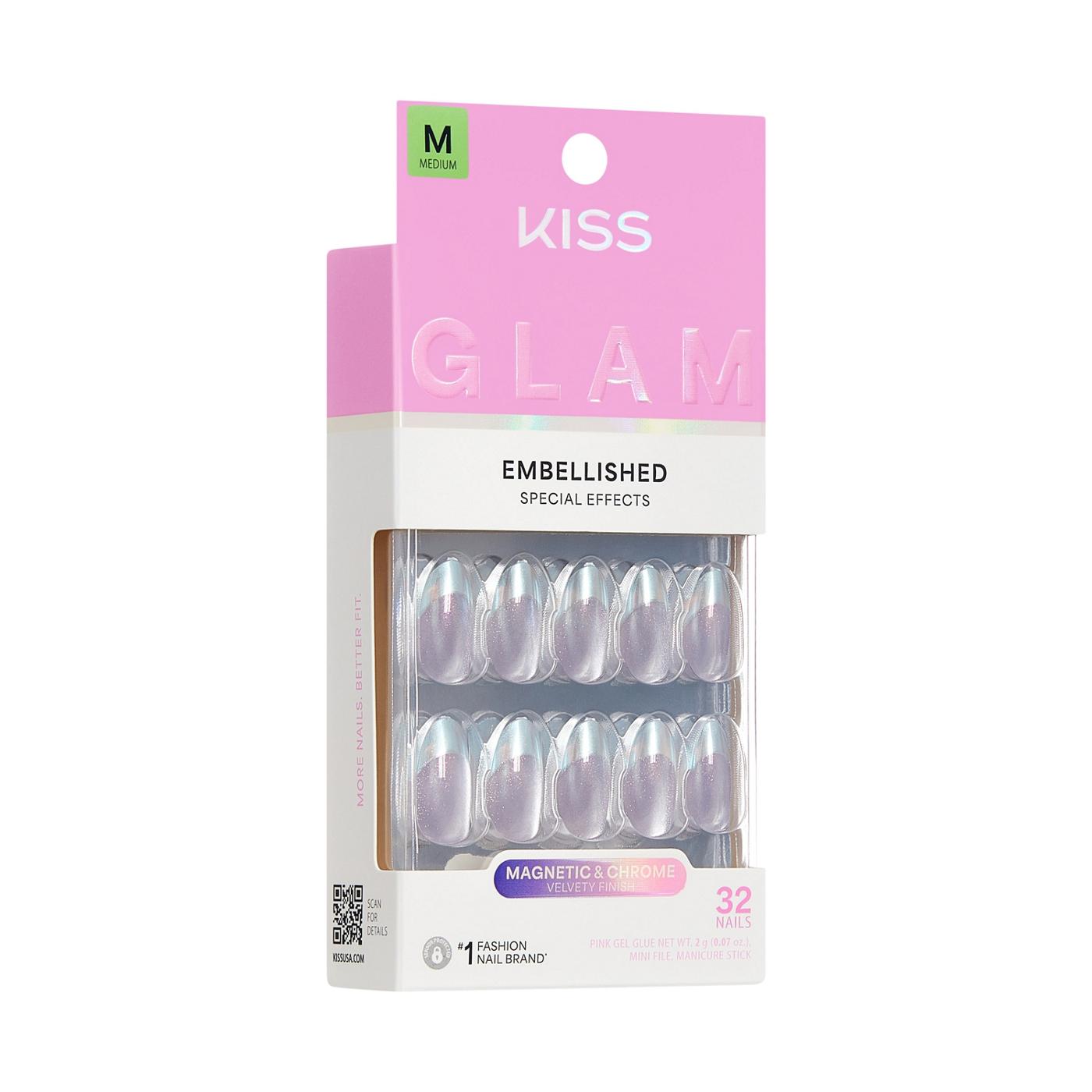 KISS GLAM Embellished Magnetic & Chrome Nails - Fairy Tale (Pink Almond Medium Nails); image 6 of 7