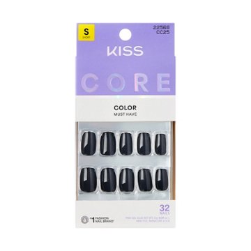 KISS CORE Color Nails - Photogenic (Black Squoval Short Nails), 32 ct