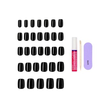 KISS CORE Color Nails - Photogenic (Black Squoval Short Nails), 32 ct