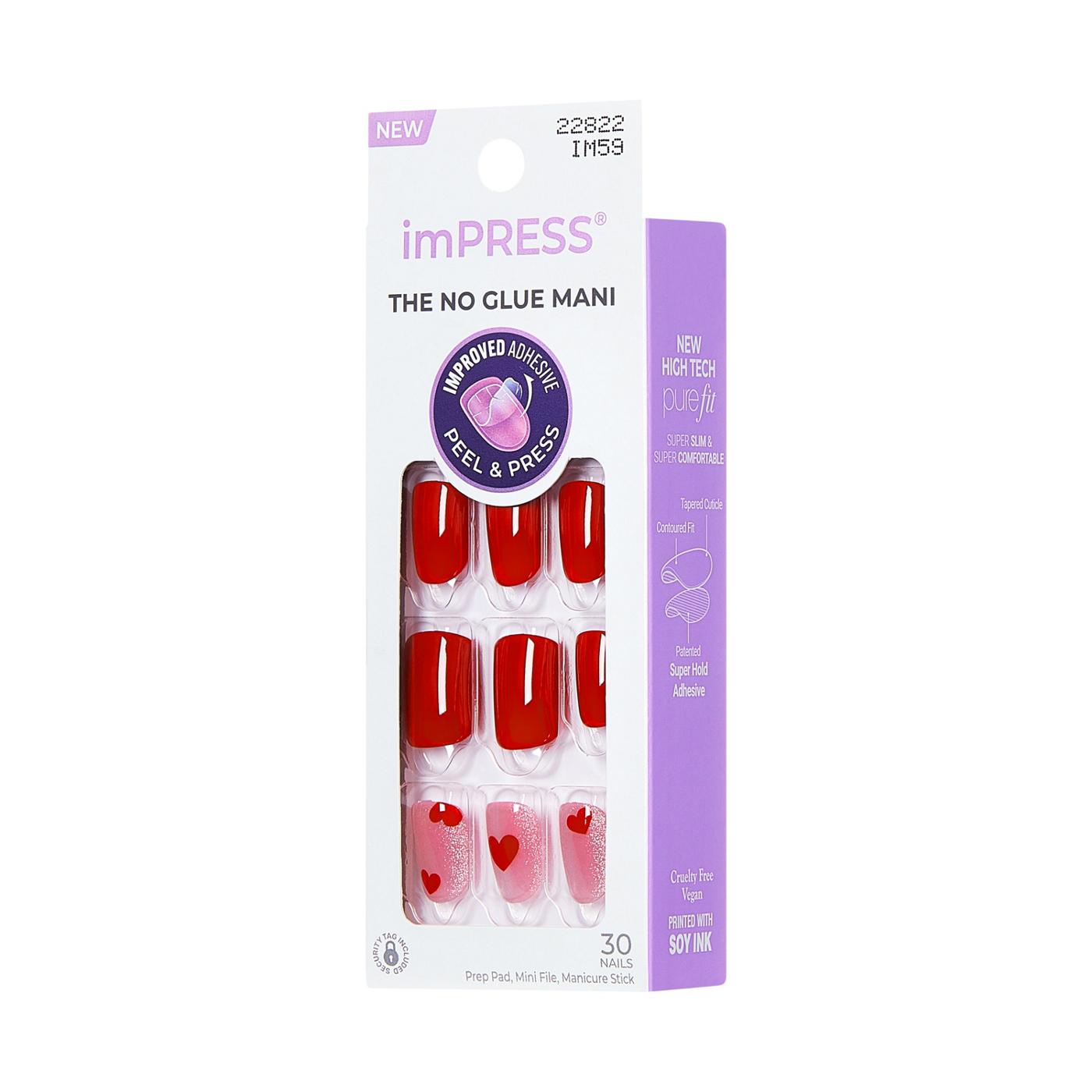 KISS imPRESS No Glue Manicure Nails -  Good 4 You (Pink & Red Squoval Short Nails); image 2 of 8