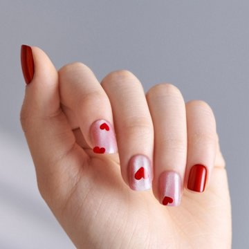 KISS imPRESS No Glue Manicure Nails -  Good 4 You (Pink & Red Squoval Short Nails), 30 ct