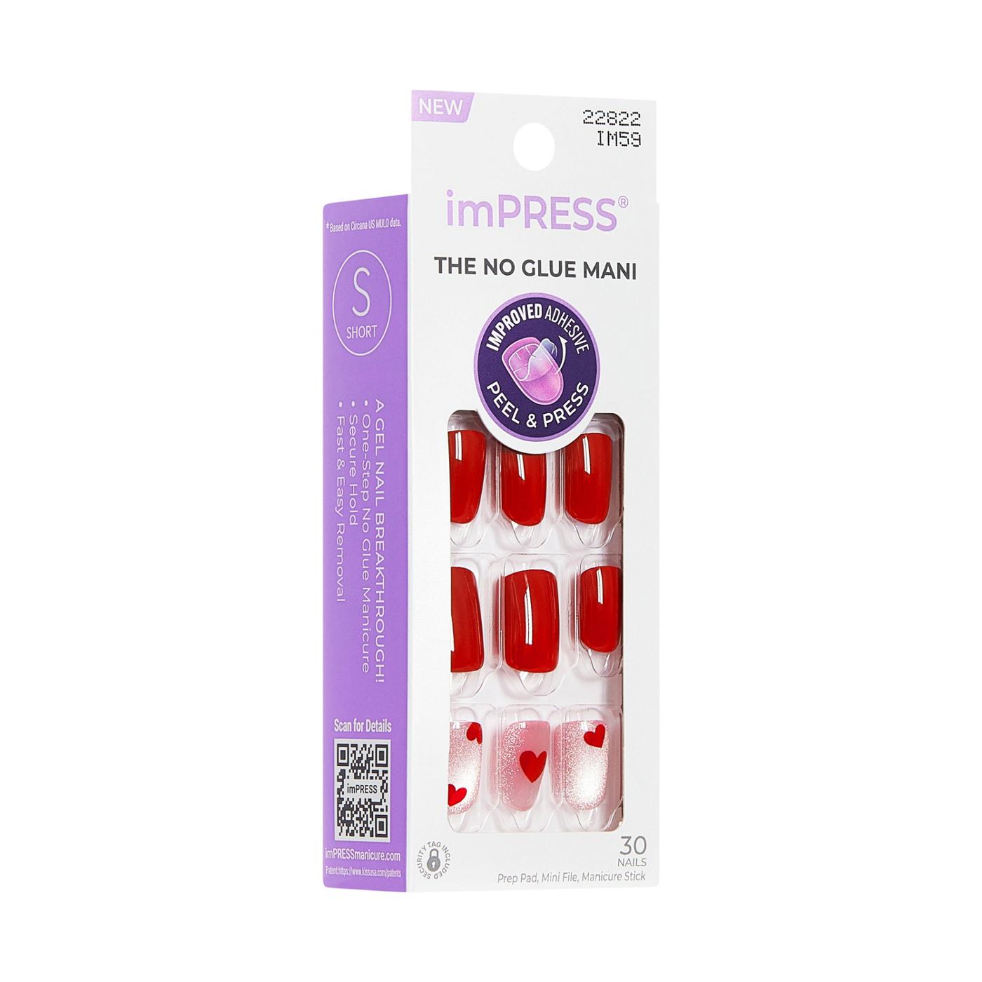 KISS imPRESS No Glue Manicure Nails -  Good 4 You (Pink & Red Squoval Short Nails); image 6 of 8