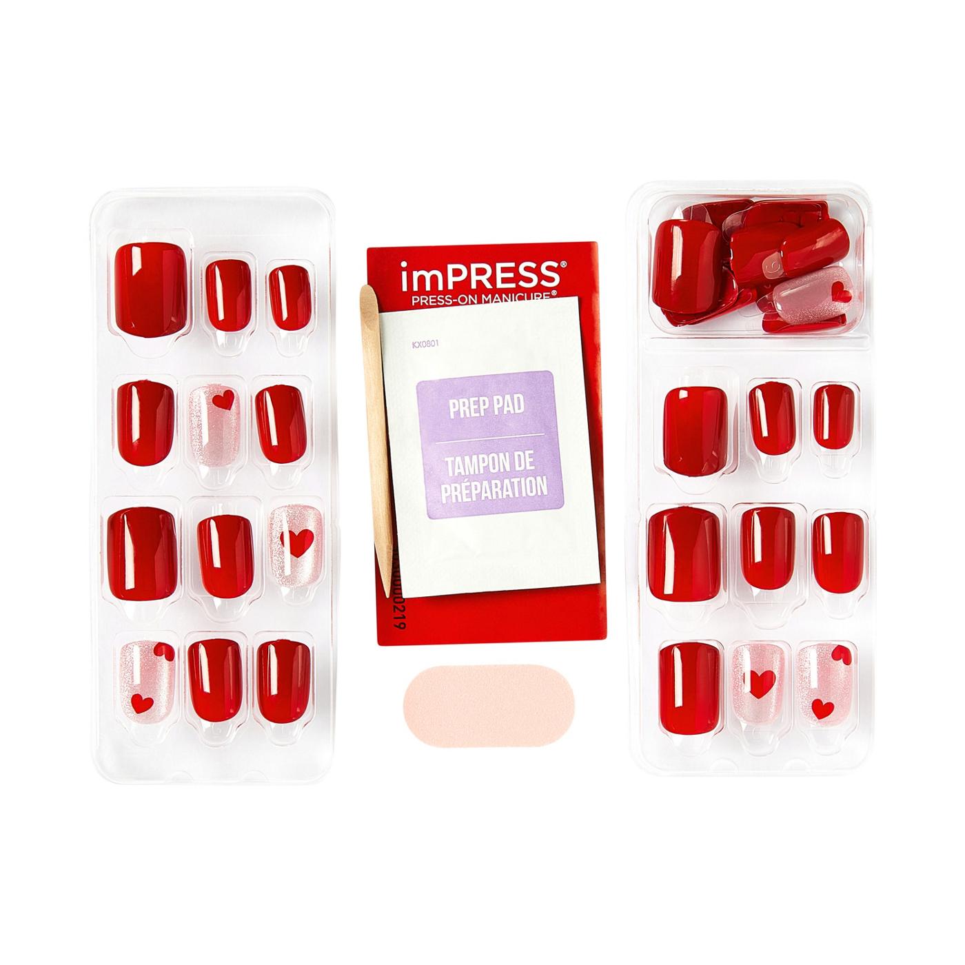KISS imPRESS No Glue Manicure Nails -  Good 4 You (Pink & Red Squoval Short Nails); image 8 of 8