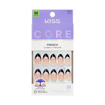 KISS CORE French Nails - Full Of Fun (Black Almond Medium Nails), 32 ct
