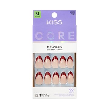 KISS CORE Magnetic Nails - Glistering (Red Almond Medium Nails), 32 ct