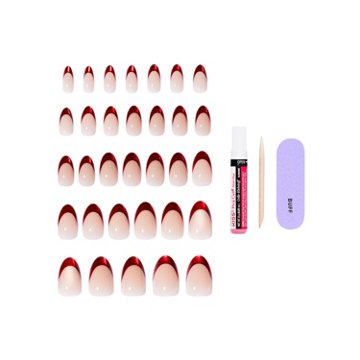 KISS CORE Magnetic Nails - Glistering (Red Almond Medium Nails), 32 ct