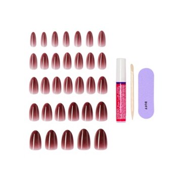 KISS CORE Color Nails - Pinot Noir (Red Almond Medium Nails), 32 ct