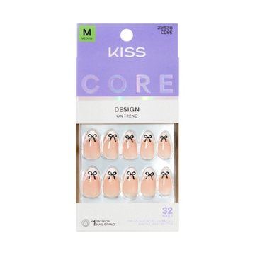 KISS CORE Design Nails - Our Moments (Beige and Black Almond Medium Nails), 32 ct
