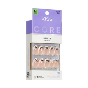KISS CORE Design Nails - Our Moments (Beige and Black Almond Medium Nails), 32 ct