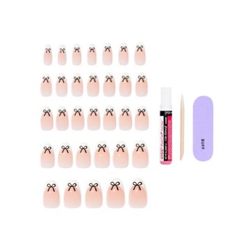 KISS CORE Design Nails - Our Moments (Beige and Black Almond Medium Nails), 32 ct