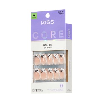 KISS CORE Design Nails - Our Moments (Beige and Black Almond Medium Nails), 32 ct