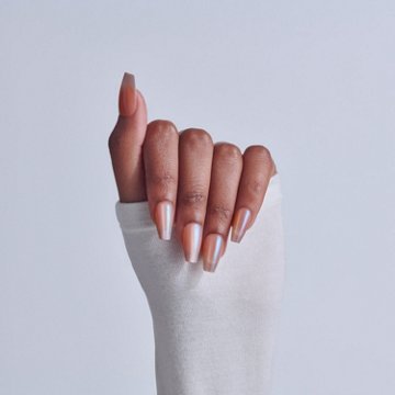 KISS GLAM Embellised Nails - Dusk Mirage (Beige Coffin Medium Nails), 32 ct