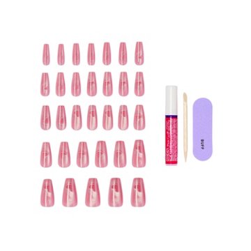 KISS GLAM Embellised Nails - Pink Sugar (Pink Coffin Long Nails), 32 ct