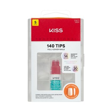 KISS Professional 140 Tips Full-Cover Nails - Ordinary Life (White Square Short Nails), 140 ct