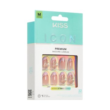 KISS ICON Premium Nails - Vibrant (Pink Almond Medium Nails), 32 ct