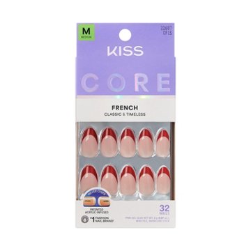 KISS CORE French Nails - Optimistic (Red Almond Medium Nails), 32 ct