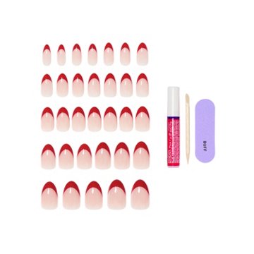 KISS CORE French Nails - Optimistic (Red Almond Medium Nails), 32 ct