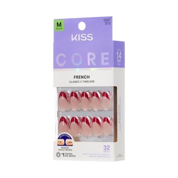 KISS CORE French Nails - Optimistic (Red Almond Medium Nails), 32 ct