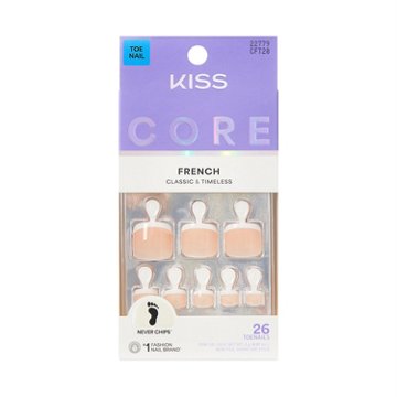 KISS CORE French Toenails - Two Of A Kind (White Squoval Short Toenails), 26 ct