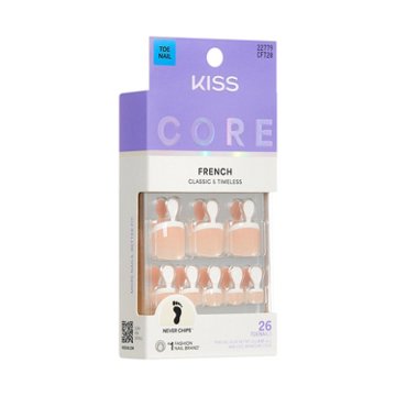 KISS CORE French Toenails - Two Of A Kind (White Squoval Short Toenails), 26 ct