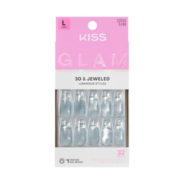 KISS GLAM 3D & Jeweled Nails - Seraphic (Blue Coffin Long Nails), 32 ct