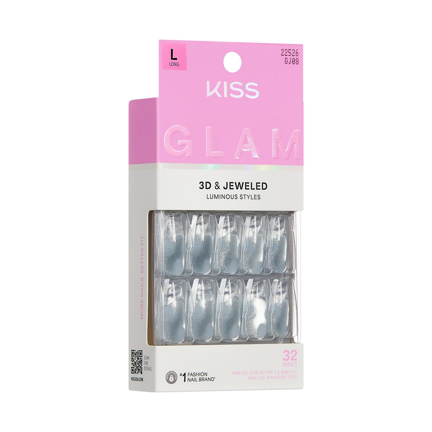 KISS GLAM 3D & Jeweled Nails - Seraphic (Blue Coffin Long Nails); image 3 of 7