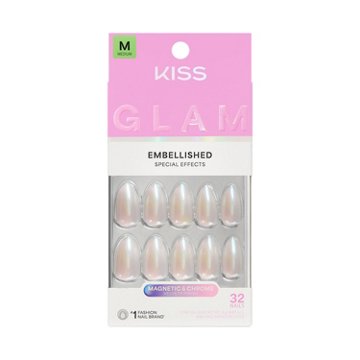 KISS GLAM Embellished Nails - Dive (Pink Almond Medium Nails), 32 ct