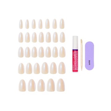 KISS GLAM Embellished Nails - Dive (Pink Almond Medium Nails), 32 ct
