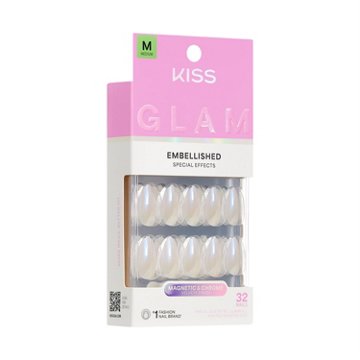 KISS GLAM Embellished Nails - Dive (Pink Almond Medium Nails), 32 ct