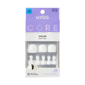 KISS CORE Color Pedicure - Toe-Tally Yours (White Squaoval Short Toenails), 26 ct