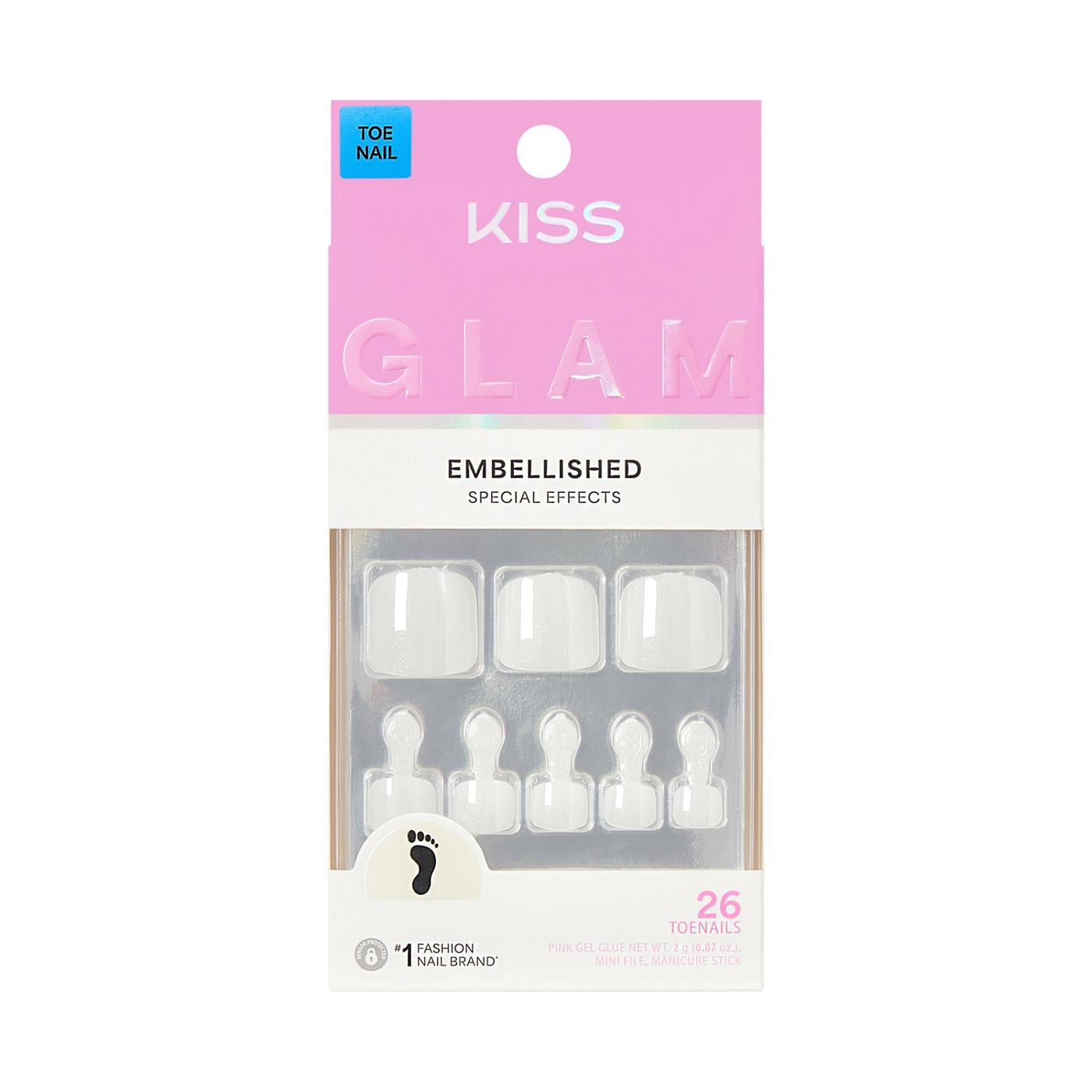 KISS GLAM Embellished Pedicure - Twinkle Toes (White Squoval Short Toenails); image 1 of 7