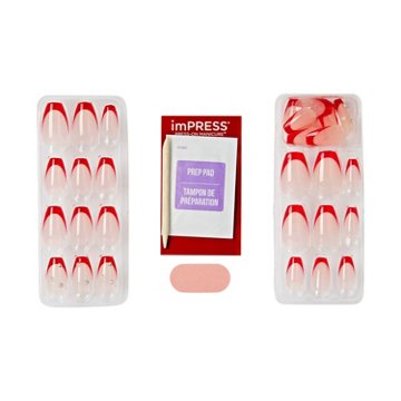 KISS imPPRESS No Glue Press-On Manicure Nails - Happy World (Red Coffin Medium Nails), 30 ct