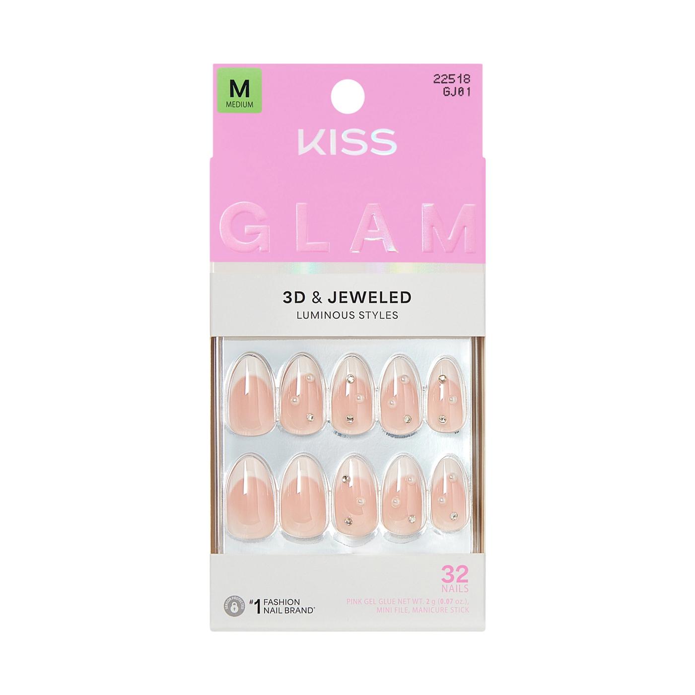 KISS GLAM 3D & Jeweled Nails - Serendipity Awaits (White Almond Medium Nails); image 1 of 8