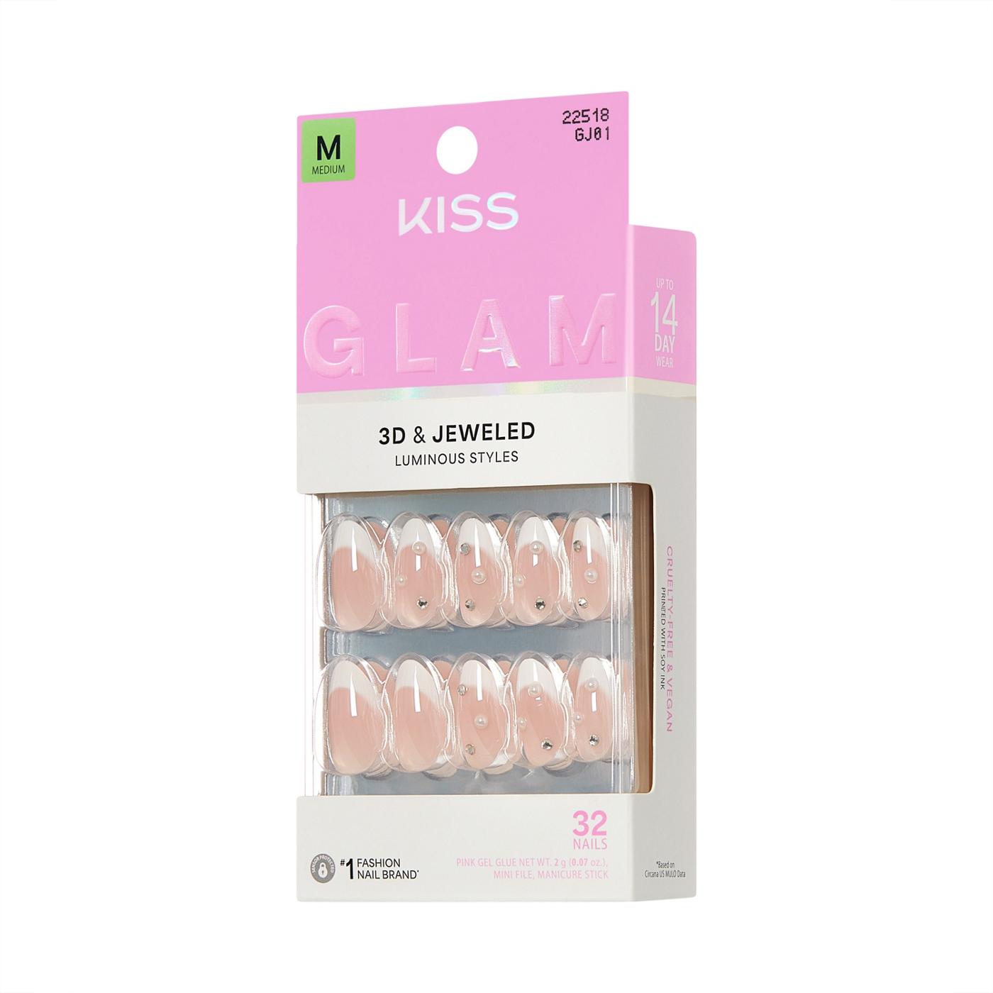 KISS GLAM 3D & Jeweled Nails - Serendipity Awaits (White Almond Medium Nails); image 4 of 8