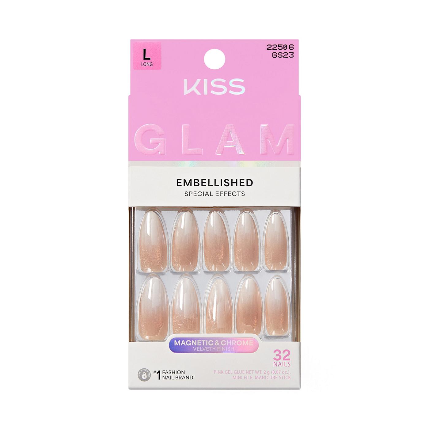 KISS GLAM Embellished Nails - Day N Night (Beige Almond Long Nails); image 1 of 7