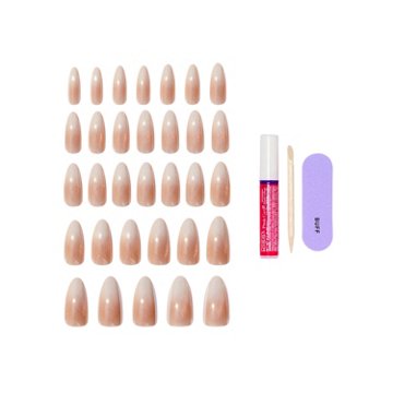 KISS GLAM Embellished Nails - Day N Night (Beige Almond Long Nails), 32 ct