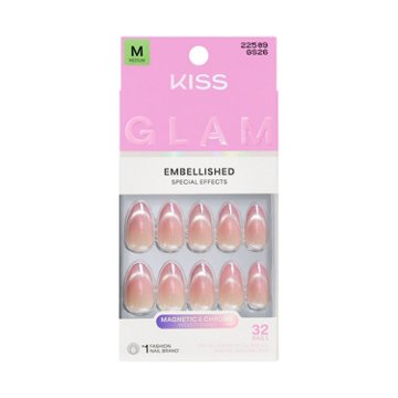 KISS GLAM Embellished Nails - Stardust Wonder (Pink Almond Medium Nails), 32 ct