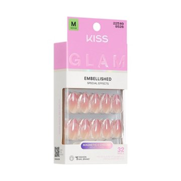 KISS GLAM Embellished Nails - Stardust Wonder (Pink Almond Medium Nails), 32 ct