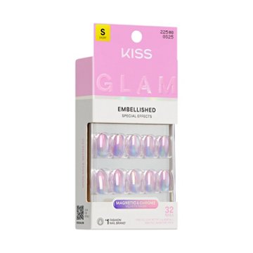 KISS GLAM Embellished Nails - One N Only (Pink Round Short Nails), 32 ct