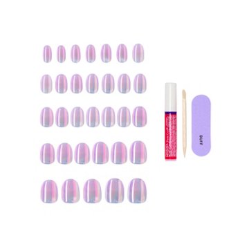 KISS GLAM Embellished Nails - One N Only (Pink Round Short Nails), 32 ct