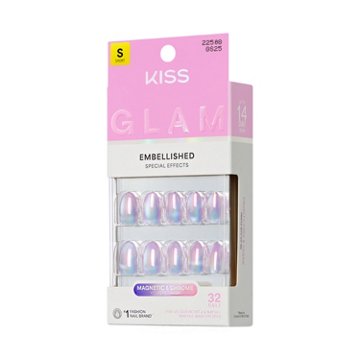 KISS GLAM Embellished Nails - One N Only (Pink Round Short Nails), 32 ct