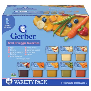Gerber Fruit & Veggie Favorites Baby Food Variety Pack, 8 oz Tubs, 2 pk