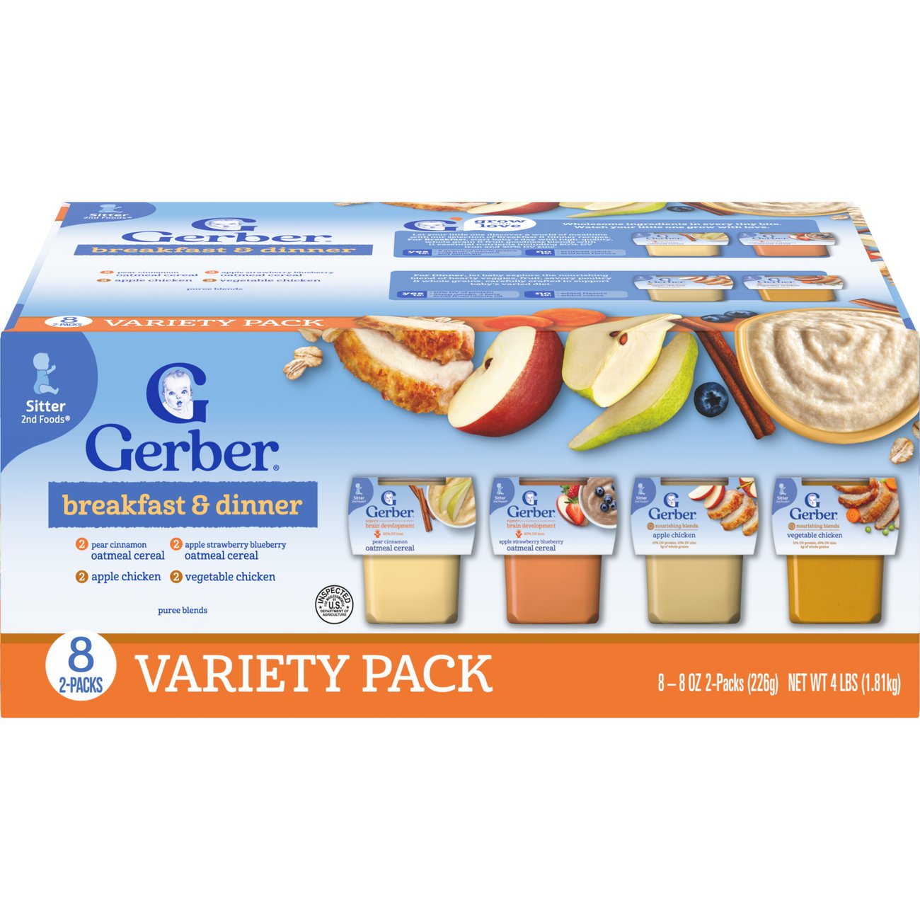 Gerber Breakfast & Dinner Baby Food Variety Pack, 8 oz Tubs, 2 pk ...