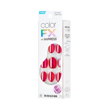 KISS imPRESS Color FX No Glue Press-On Manicure Nails - Floating Nails (Pink Oval Short Nails), 32 ct