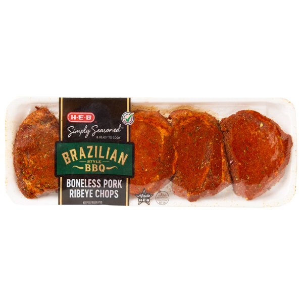 H-E-B Simply Seasoned Boneless Pork Ribeye Chops - Brazilian Style BBQ, Avg. 1.45 lbs