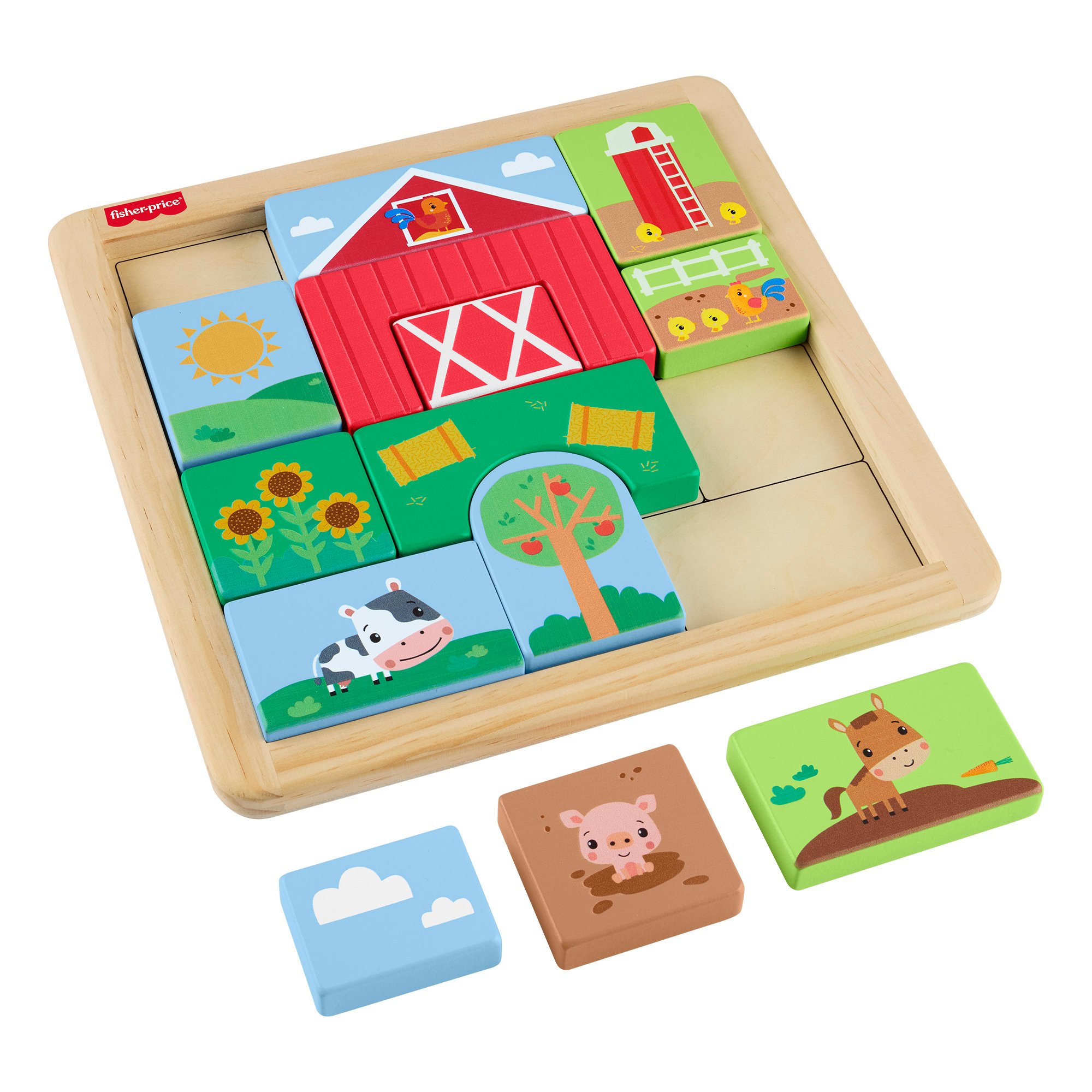 Fisher-Price Wooden Farm Blocks Puzzle - Shop Baby toys at H-E-B