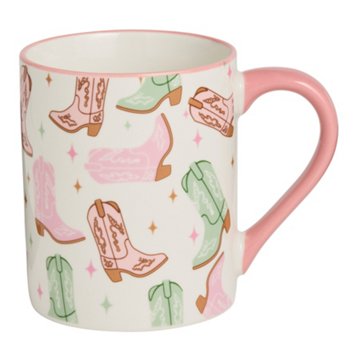 Henry's Cook Stoneware Coffee Mug - Scattered Cowboy Boots, 16 oz
