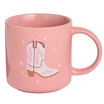 Henry's Cook Pink Stoneware Mug - White Cowboy Boot, 17.5 oz